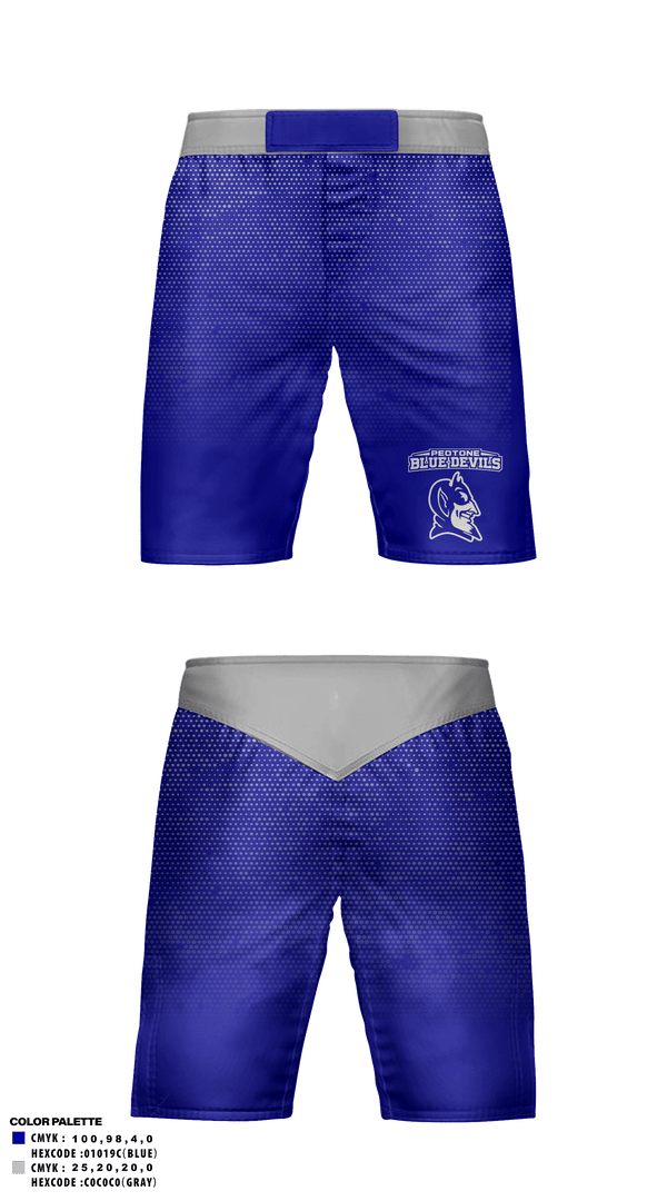 Fight Shorts, Peotone Blue Devils, Wrestling, Teamtime, Team time, sublimation, custom sports apparel, team uniforms, spirit wear, spiritwear, sports uniforms, custom shirts, team store, custom team store, fundraiser sports, apparel fundraiser