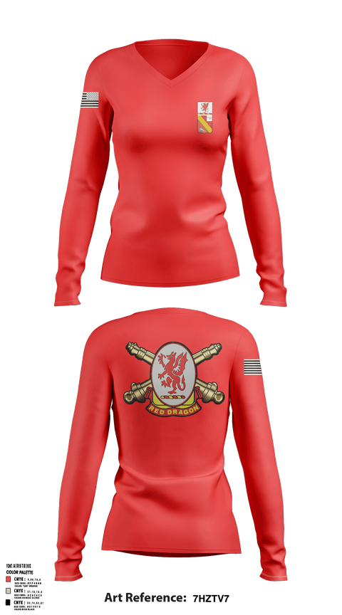 Women's Long Sleeve Vneck Shirt, 3/13th Field Artillery Battalion, Army, Teamtime, Team time, sublimation, custom sports apparel, team uniforms, spirit wear, spiritwear, sports uniforms, custom shirts, team store, custom team store, fundraiser sports, apparel fundraiser