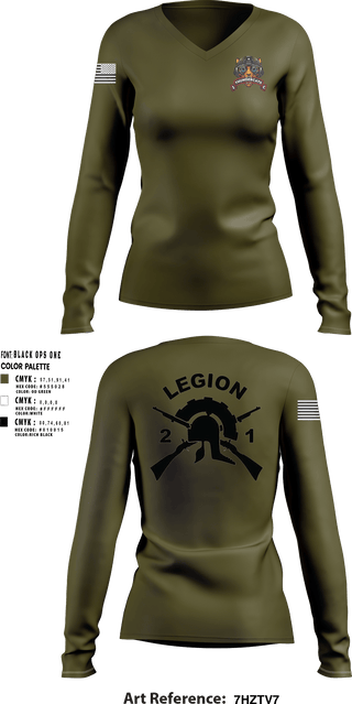 Women's Long Sleeve Vneck Shirt, 2-1 IN, Army, Teamtime, Team time, sublimation, custom sports apparel, team uniforms, spirit wear, spiritwear, sports uniforms, custom shirts, team store, custom team store, fundraiser sports, apparel fundraiser