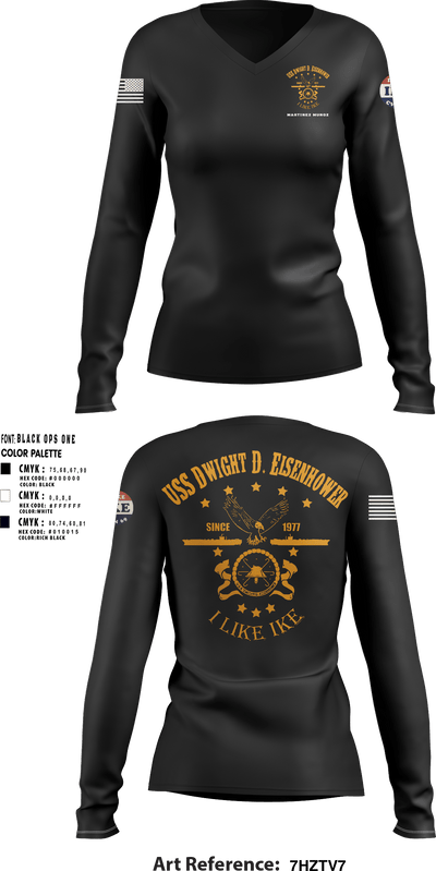 USS Dwight Eisenhower CVN 69 7306312 Women's Long Sleeve V-neck Shirt - 1