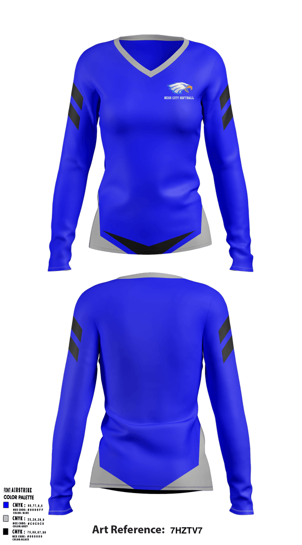Women's Long Sleeve Vneck Shirt, Ness City High School Softball, Softball, Teamtime, Team time, sublimation, custom sports apparel, team uniforms, spirit wear, spiritwear, sports uniforms, custom shirts, team store, custom team store, fundraiser sports, apparel fundraiser