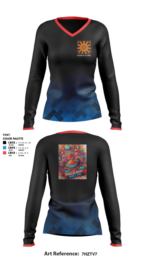 Women's Long Sleeve Vneck Shirt, Kamlesh Art Hut, , Teamtime, Team time, sublimation, custom sports apparel, team uniforms, spirit wear, spiritwear, sports uniforms, custom shirts, team store, custom team store, fundraiser sports, apparel fundraiser