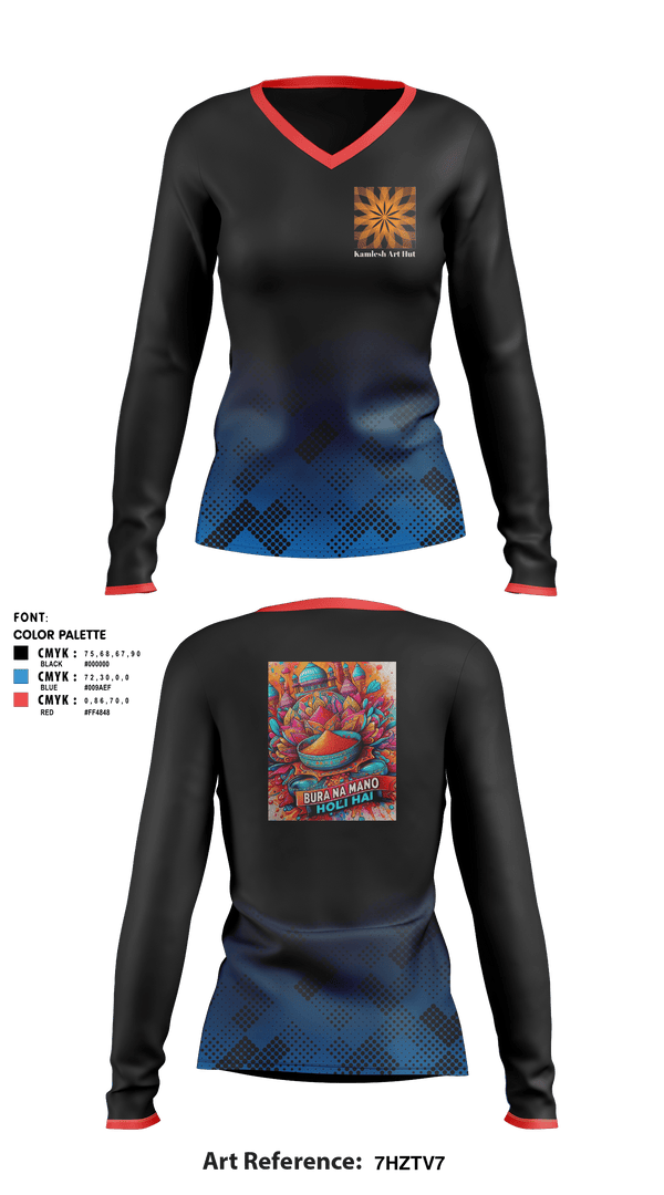 Women's Long Sleeve Vneck Shirt, Kamlesh Art Hut, , Teamtime, Team time, sublimation, custom sports apparel, team uniforms, spirit wear, spiritwear, sports uniforms, custom shirts, team store, custom team store, fundraiser sports, apparel fundraiser