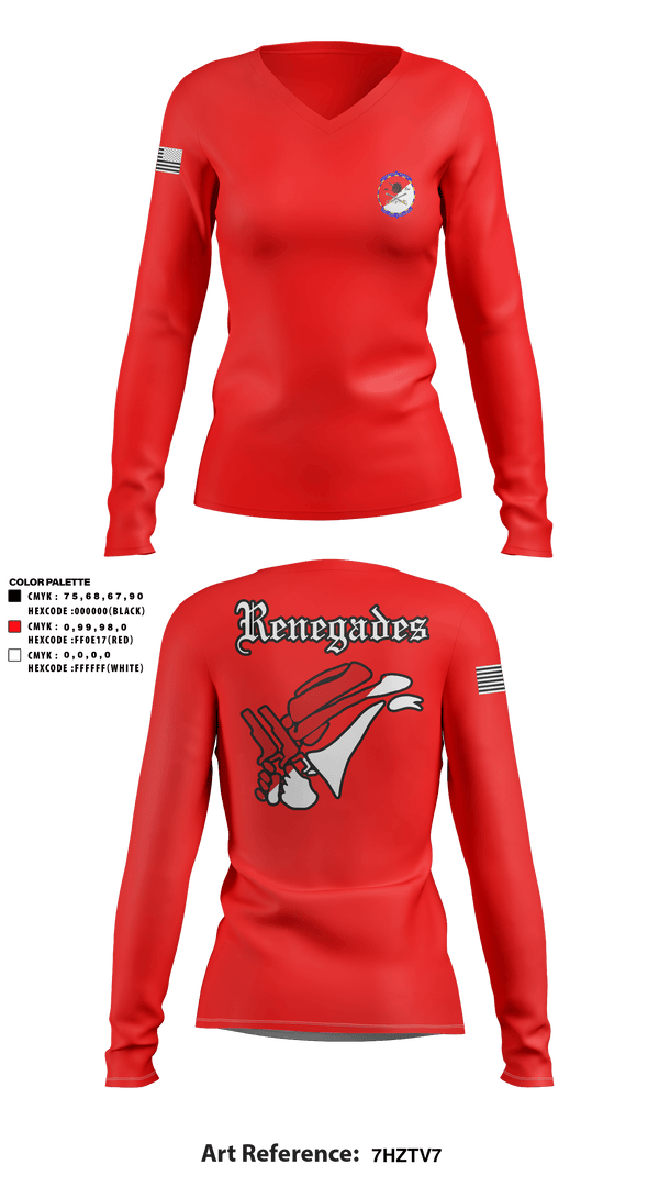 Women's Long Sleeve Vneck Shirt, Renegades, Army, Teamtime, Team time, sublimation, custom sports apparel, team uniforms, spirit wear, spiritwear, sports uniforms, custom shirts, team store, custom team store, fundraiser sports, apparel fundraiser