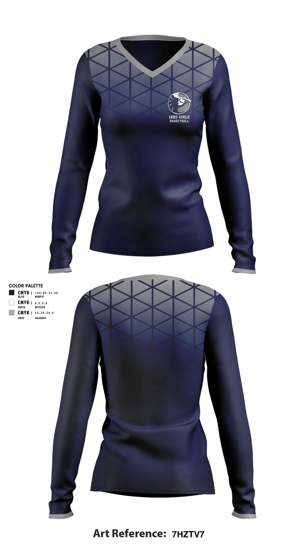 Women's Long Sleeve Vneck Shirt, IRHS Girls Basketball, Women's Basketball, Teamtime, Team time, sublimation, custom sports apparel, team uniforms, spirit wear, spiritwear, sports uniforms, custom shirts, team store, custom team store, fundraiser sports, apparel fundraiser