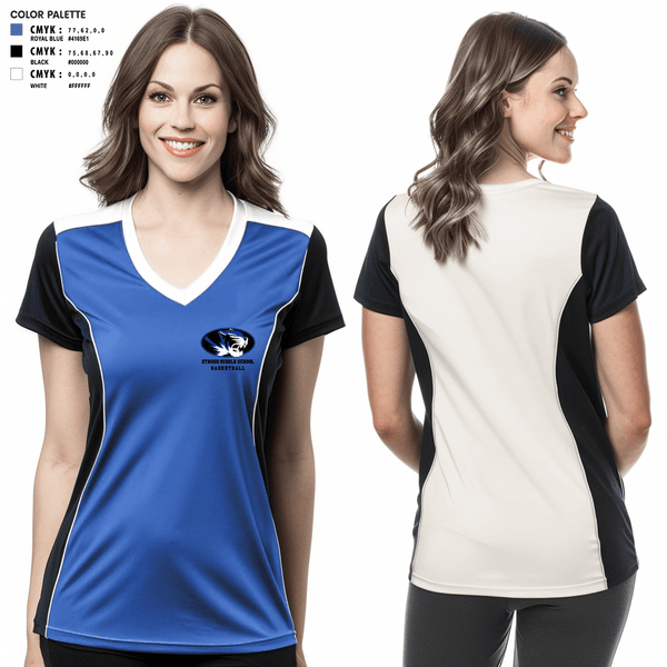 Women's Short Sleeve Vneck Shirt, Stroud Middle School, Women's Basketball, Teamtime, Team time, sublimation, custom sports apparel, team uniforms, spirit wear, spiritwear, sports uniforms, custom shirts, team store, custom team store, fundraiser sports, apparel fundraiser
