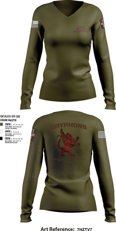 349th FIELD HOSPITAL 14761164 Women's Long Sleeve V-neck Shirt - 1