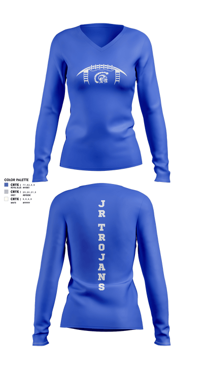 Orland Jr Trojans Football 79293862 Women's Long Sleeve V-neck Shirt - 3