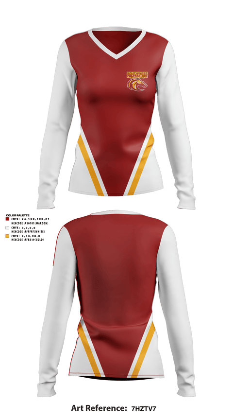Women's Long Sleeve Vneck Shirt, Southwest Preparatory School - Southeast Campus, Spirit Store, Teamtime, Team time, sublimation, custom sports apparel, team uniforms, spirit wear, spiritwear, sports uniforms, custom shirts, team store, custom team store, fundraiser sports, apparel fundraiser