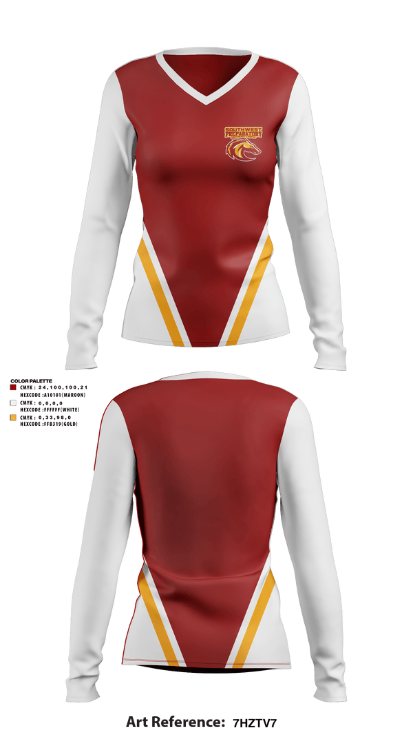 Women's Long Sleeve Vneck Shirt, Southwest Preparatory School - Southeast Campus, Spirit Store, Teamtime, Team time, sublimation, custom sports apparel, team uniforms, spirit wear, spiritwear, sports uniforms, custom shirts, team store, custom team store, fundraiser sports, apparel fundraiser