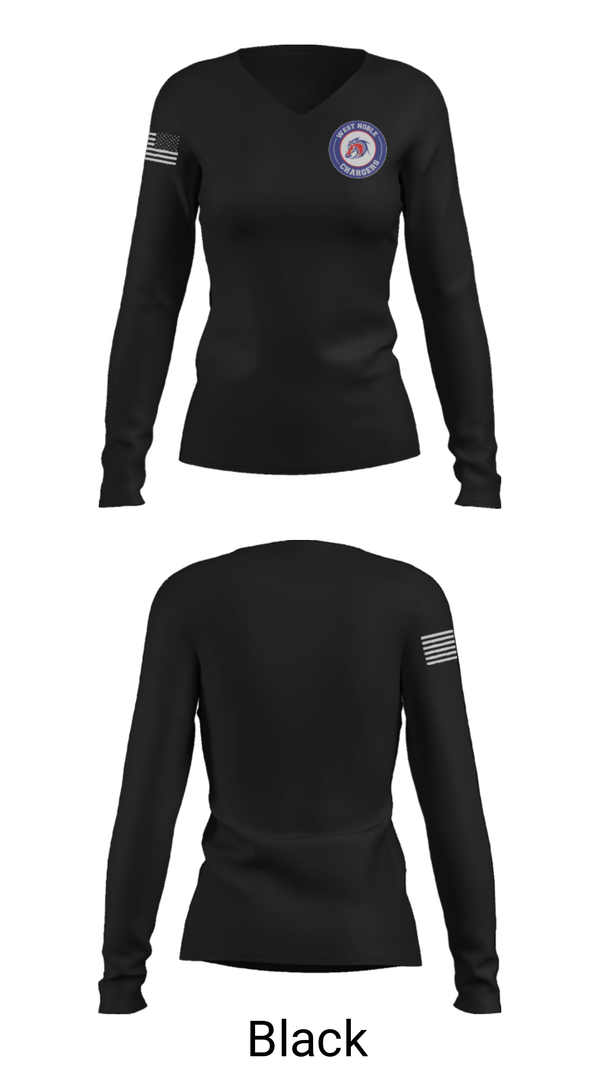 Women's Long Sleeve Vneck Shirt, West Noble High School Gymnastics, Spirit Store, Teamtime, Team time, sublimation, custom sports apparel, team uniforms, spirit wear, spiritwear, sports uniforms, custom shirts, team store, custom team store, fundraiser sports, apparel fundraiser