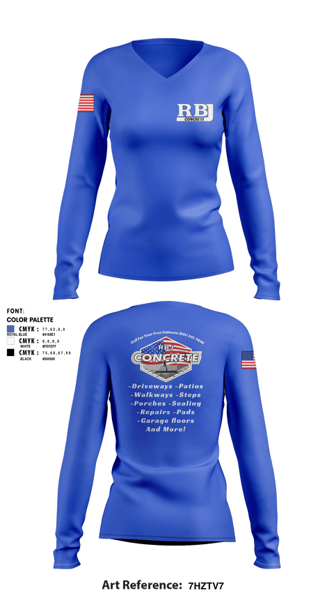 Women's Long Sleeve Vneck Shirt, RBJ Concrete, , Teamtime, Team time, sublimation, custom sports apparel, team uniforms, spirit wear, spiritwear, sports uniforms, custom shirts, team store, custom team store, fundraiser sports, apparel fundraiser