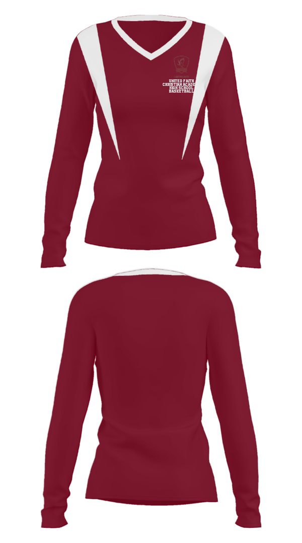 Women's Long Sleeve Vneck Shirt, United Faith Christian Academy High School Basketball, Men's Basketball, Teamtime, Team time, sublimation, custom sports apparel, team uniforms, spirit wear, spiritwear, sports uniforms, custom shirts, team store, custom team store, fundraiser sports, apparel fundraiser
