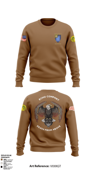 Crew Neck Sweatshirt, E Co 3-34 IN REG “Death from above”, Army, Teamtime, Team time, sublimation, custom sports apparel, team uniforms, spirit wear, spiritwear, sports uniforms, custom shirts, team store, custom team store, fundraiser sports, apparel fundraiser