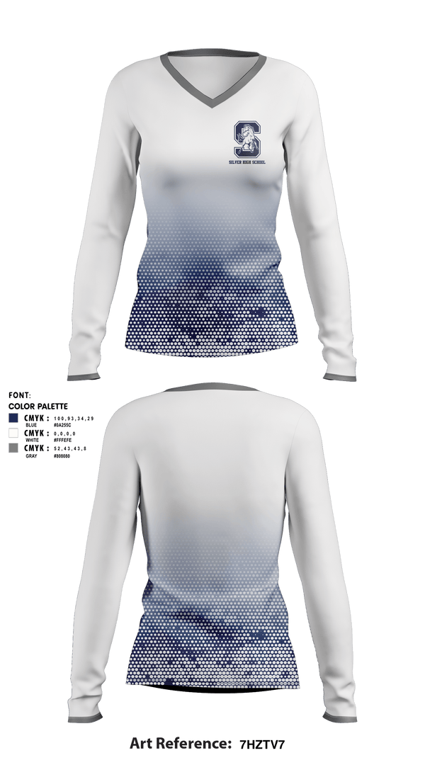 Women's Long Sleeve Vneck Shirt, Silver High School, Spirit Store, Teamtime, Team time, sublimation, custom sports apparel, team uniforms, spirit wear, spiritwear, sports uniforms, custom shirts, team store, custom team store, fundraiser sports, apparel fundraiser