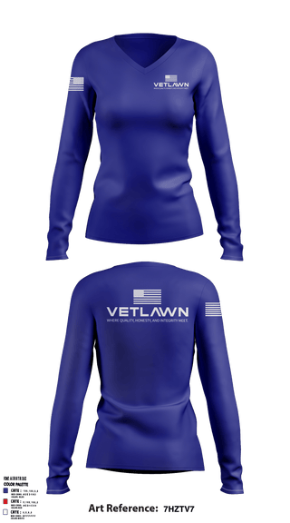 Women's Long Sleeve Vneck Shirt, VetLawn, Army, Teamtime, Team time, sublimation, custom sports apparel, team uniforms, spirit wear, spiritwear, sports uniforms, custom shirts, team store, custom team store, fundraiser sports, apparel fundraiser