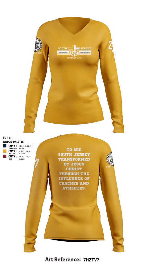 Women's Long Sleeve Vneck Shirt, FCA ( Fellowship of Christian Athletes ) South Jersey, Spirit Store, Teamtime, Team time, sublimation, custom sports apparel, team uniforms, spirit wear, spiritwear, sports uniforms, custom shirts, team store, custom team store, fundraiser sports, apparel fundraiser