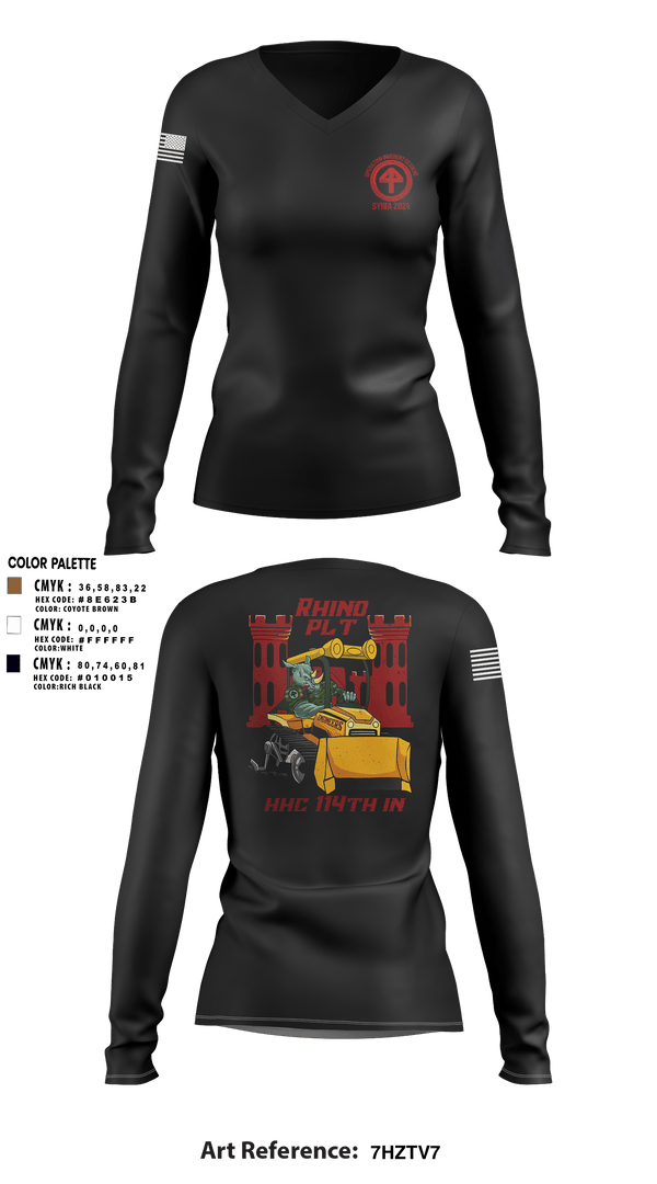 Women's Long Sleeve Vneck Shirt, HHC 1-114 Infantry Brigade, , Teamtime, Team time, sublimation, custom sports apparel, team uniforms, spirit wear, spiritwear, sports uniforms, custom shirts, team store, custom team store, fundraiser sports, apparel fundraiser