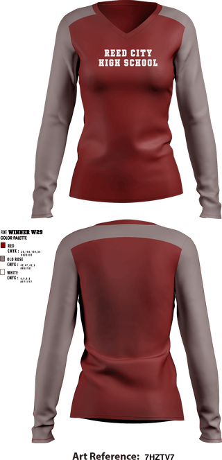 Women's Long Sleeve Vneck Shirt, Reed City High School, Spirit Store, Teamtime, Team time, sublimation, custom sports apparel, team uniforms, spirit wear, spiritwear, sports uniforms, custom shirts, team store, custom team store, fundraiser sports, apparel fundraiser