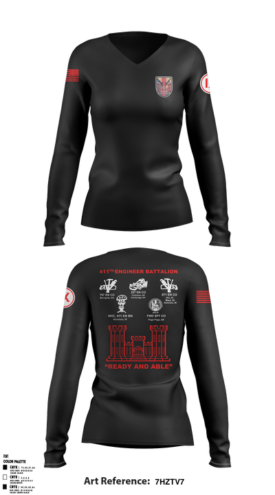 411th Engineer Battalion 54213256 Women's Long Sleeve V-neck Shirt - 15