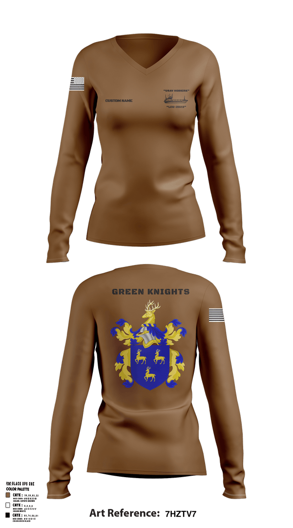 Women's Long Sleeve Vneck Shirt, Hobkirk Green Knights, Army, Teamtime, Team time, sublimation, custom sports apparel, team uniforms, spirit wear, spiritwear, sports uniforms, custom shirts, team store, custom team store, fundraiser sports, apparel fundraiser
