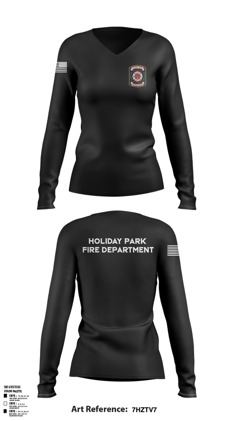 Women's Long Sleeve Vneck Shirt, holiday Park fire department, , Teamtime, Team time, sublimation, custom sports apparel, team uniforms, spirit wear, spiritwear, sports uniforms, custom shirts, team store, custom team store, fundraiser sports, apparel fundraiser
