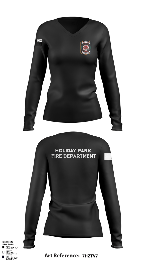 Women's Long Sleeve Vneck Shirt, holiday Park fire department, , Teamtime, Team time, sublimation, custom sports apparel, team uniforms, spirit wear, spiritwear, sports uniforms, custom shirts, team store, custom team store, fundraiser sports, apparel fundraiser