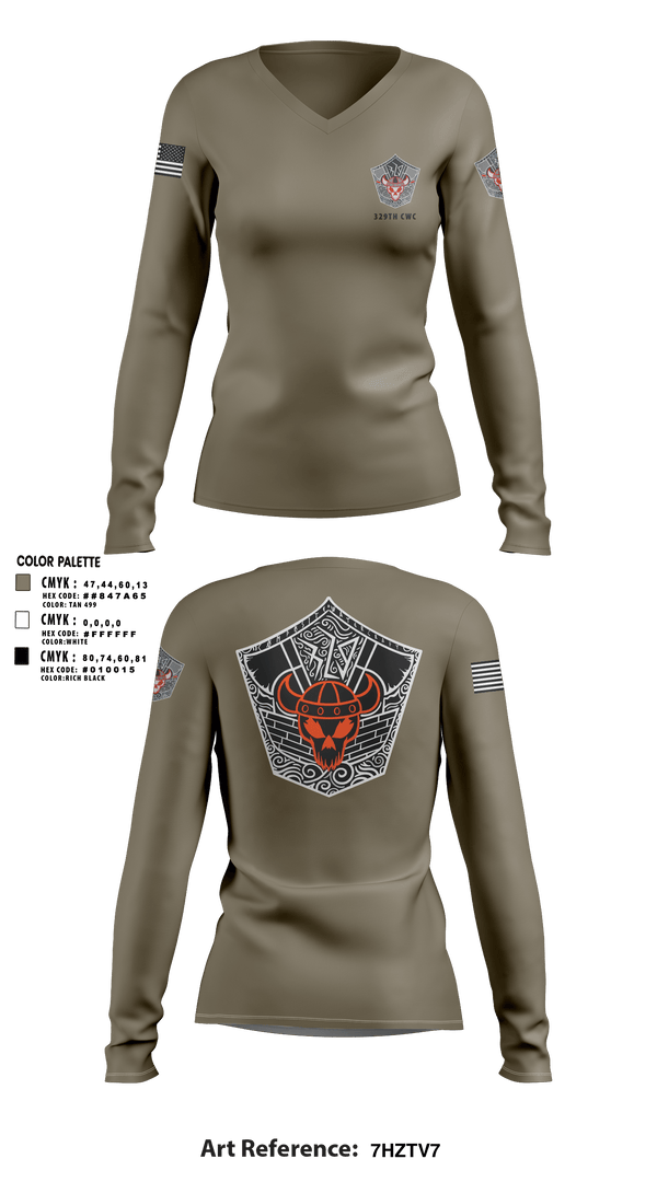 Women's Long Sleeve Vneck Shirt, 329TH CWC, Army, Teamtime, Team time, sublimation, custom sports apparel, team uniforms, spirit wear, spiritwear, sports uniforms, custom shirts, team store, custom team store, fundraiser sports, apparel fundraiser