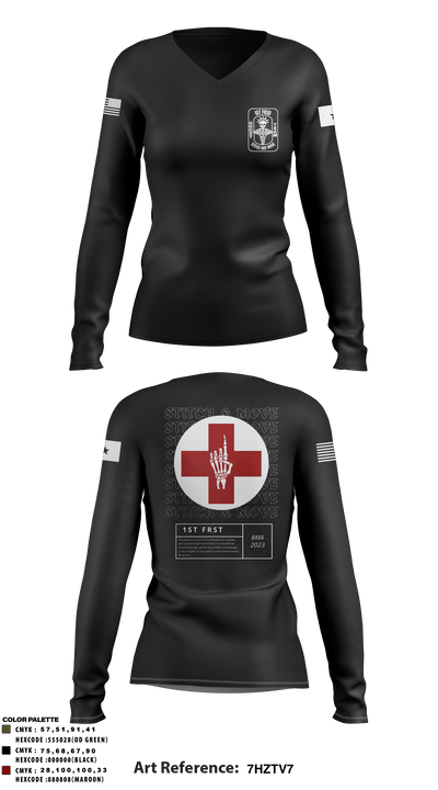 1st FRSD 86296727 Women's Long Sleeve V-neck Shirt - 74