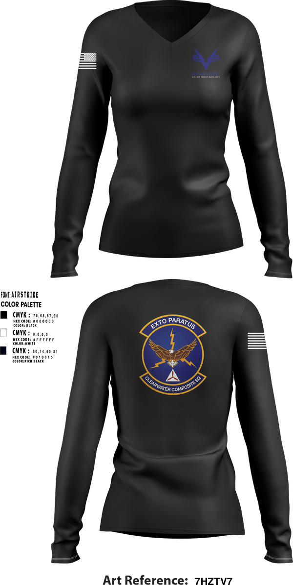 Women's Long Sleeve Vneck Shirt, Clearwater Composite Squadron, Air Force, Teamtime, Team time, sublimation, custom sports apparel, team uniforms, spirit wear, spiritwear, sports uniforms, custom shirts, team store, custom team store, fundraiser sports, apparel fundraiser