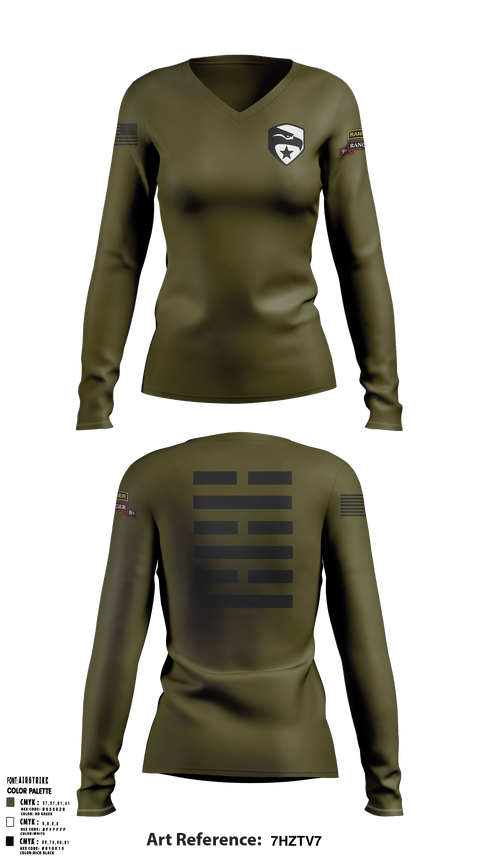 Women's Long Sleeve Vneck Shirt, , Army, Teamtime, Team time, sublimation, custom sports apparel, team uniforms, spirit wear, spiritwear, sports uniforms, custom shirts, team store, custom team store, fundraiser sports, apparel fundraiser