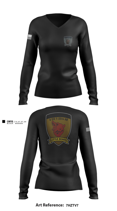 Women's Long Sleeve Vneck Shirt, A Co. 1-25 AB, Army, Teamtime, Team time, sublimation, custom sports apparel, team uniforms, spirit wear, spiritwear, sports uniforms, custom shirts, team store, custom team store, fundraiser sports, apparel fundraiser