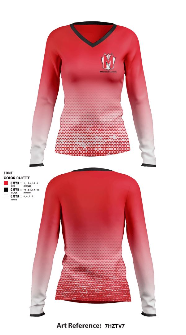 Women's Long Sleeve Vneck Shirt, Marquette Catholic High School Dance, Spirit Store, Teamtime, Team time, sublimation, custom sports apparel, team uniforms, spirit wear, spiritwear, sports uniforms, custom shirts, team store, custom team store, fundraiser sports, apparel fundraiser