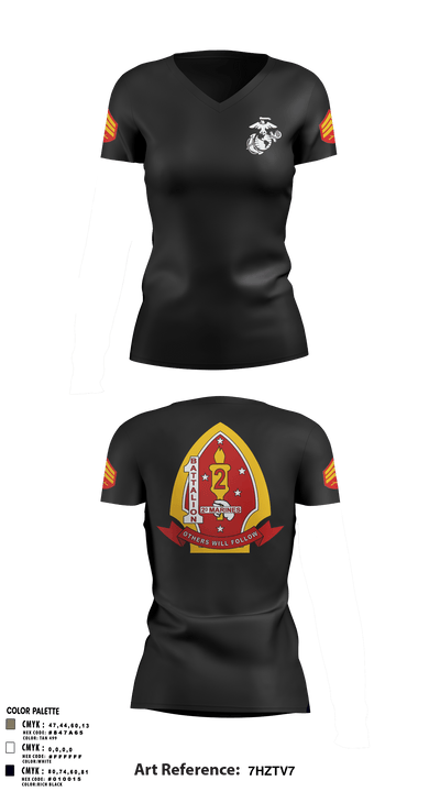 1st Battalion 2nd Marines 97957515 Women's Short Sleeve V-neck Shirt - 3