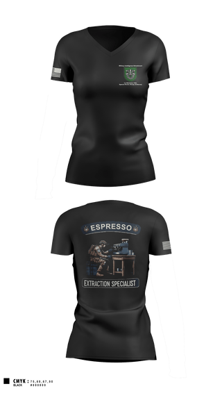 Women's Short Sleeve Vneck Shirt, Military Intelligence Detachment 1st Battalion 10th Special Forces Group (Airborne), Army, Teamtime, Team time, sublimation, custom sports apparel, team uniforms, spirit wear, spiritwear, sports uniforms, custom shirts, team store, custom team store, fundraiser sports, apparel fundraiser