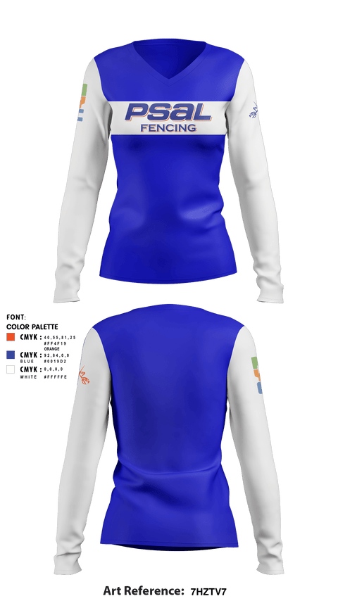Women's Long Sleeve Vneck Shirt, PSAL Fencing, Spirit Store, Teamtime, Team time, sublimation, custom sports apparel, team uniforms, spirit wear, spiritwear, sports uniforms, custom shirts, team store, custom team store, fundraiser sports, apparel fundraiser