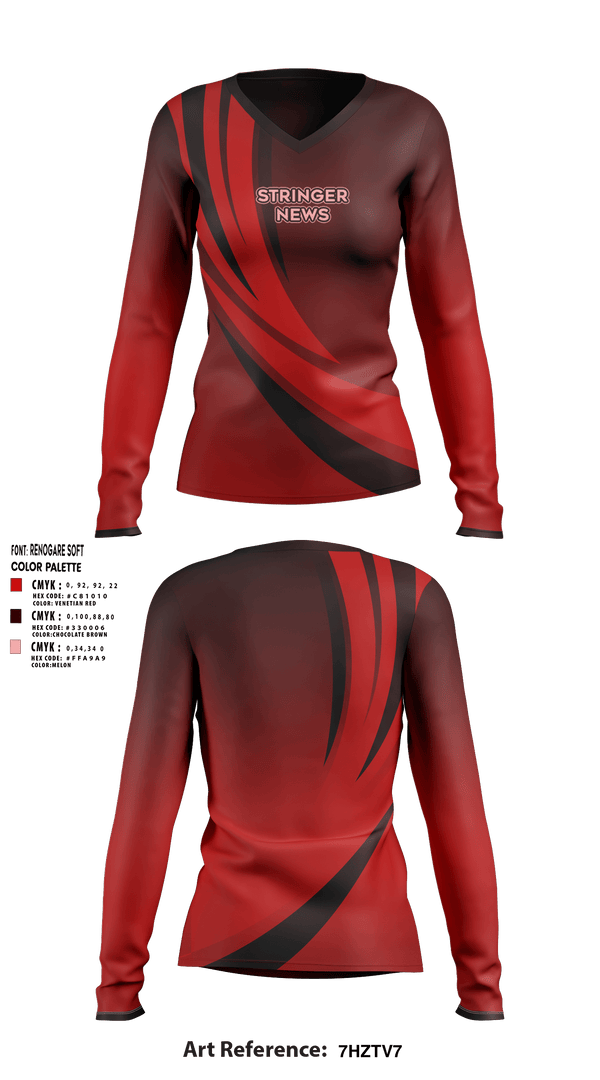 Women's Long Sleeve Vneck Shirt, Stringer news, , Teamtime, Team time, sublimation, custom sports apparel, team uniforms, spirit wear, spiritwear, sports uniforms, custom shirts, team store, custom team store, fundraiser sports, apparel fundraiser