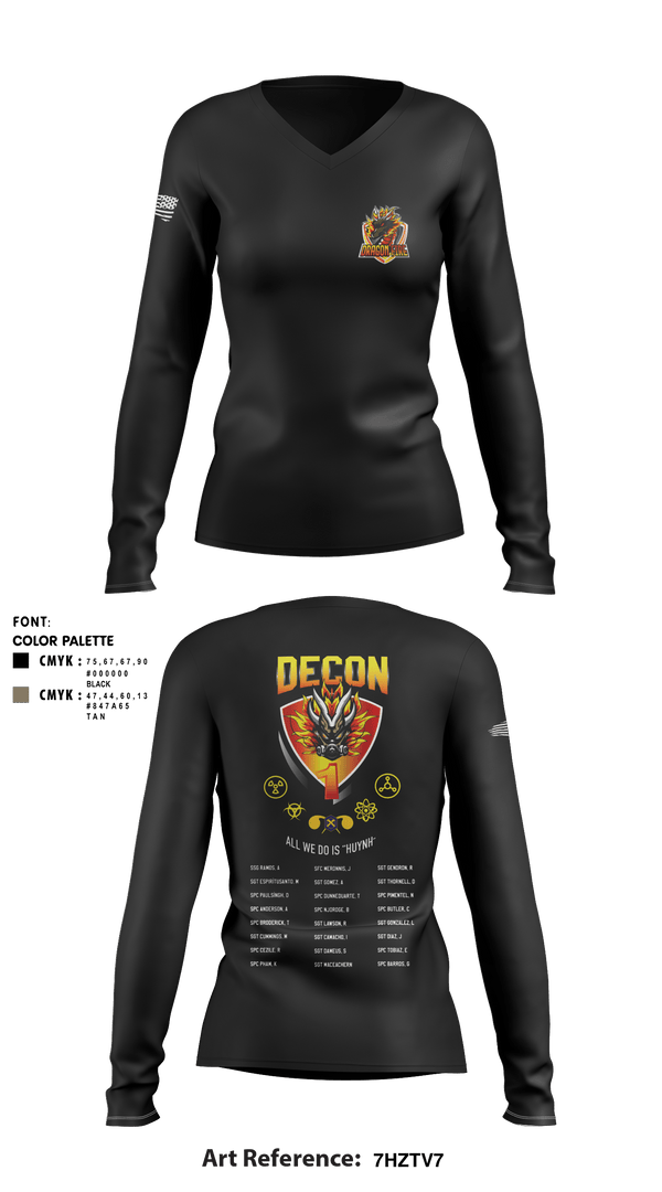 Women's Long Sleeve Vneck Shirt, 272 Chemical Company Decon 1, National Guard, Teamtime, Team time, sublimation, custom sports apparel, team uniforms, spirit wear, spiritwear, sports uniforms, custom shirts, team store, custom team store, fundraiser sports, apparel fundraiser