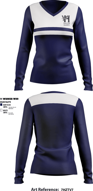 Women's Long Sleeve Vneck Shirt, The Hallen School, Spirit Store, Teamtime, Team time, sublimation, custom sports apparel, team uniforms, spirit wear, spiritwear, sports uniforms, custom shirts, team store, custom team store, fundraiser sports, apparel fundraiser