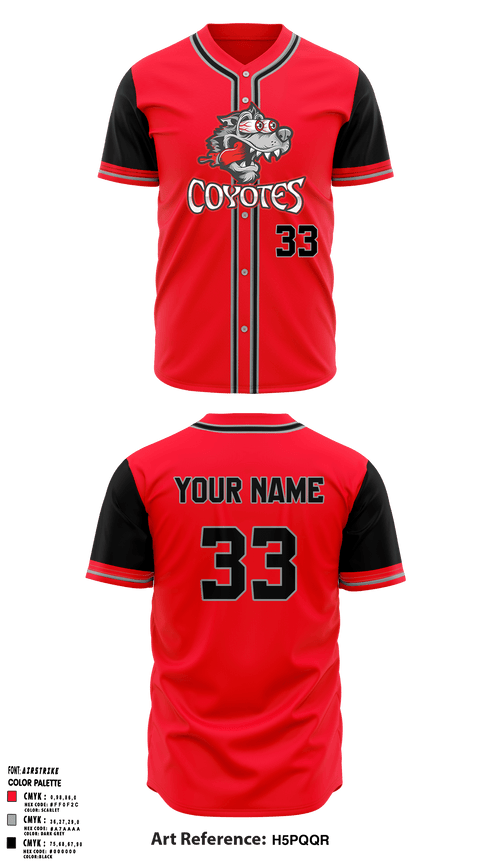 Full Button Baseball Jersey, Coyotes, Baseball, Teamtime, Team time, sublimation, custom sports apparel, team uniforms, spirit wear, spiritwear, sports uniforms, custom shirts, team store, custom team store, fundraiser sports, apparel fundraiser