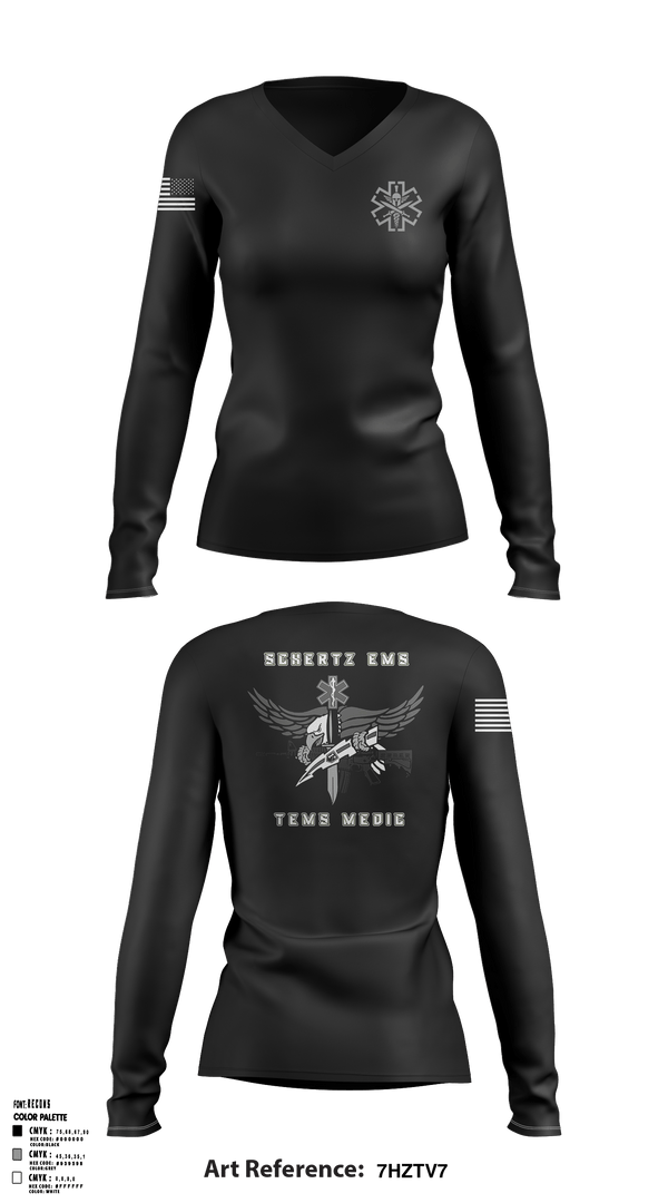 Women's Long Sleeve Vneck Shirt, Schertz SWAT, Fire Department, Teamtime, Team time, sublimation, custom sports apparel, team uniforms, spirit wear, spiritwear, sports uniforms, custom shirts, team store, custom team store, fundraiser sports, apparel fundraiser