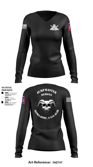 Women's Long Sleeve Vneck Shirt, ALPHA BTRY, 2-319th AFAR, Army, Teamtime, Team time, sublimation, custom sports apparel, team uniforms, spirit wear, spiritwear, sports uniforms, custom shirts, team store, custom team store, fundraiser sports, apparel fundraiser