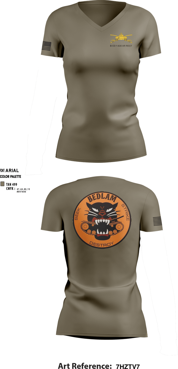 Women's Short Sleeve Vneck Shirt, HHC 1-635TH AR, National Guard, Teamtime, Team time, sublimation, custom sports apparel, team uniforms, spirit wear, spiritwear, sports uniforms, custom shirts, team store, custom team store, fundraiser sports, apparel fundraiser