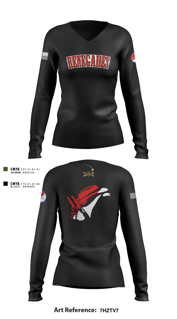 Women's Long Sleeve Vneck Shirt, 2-6 Cav Alpha troop Renegades, Army, Teamtime, Team time, sublimation, custom sports apparel, team uniforms, spirit wear, spiritwear, sports uniforms, custom shirts, team store, custom team store, fundraiser sports, apparel fundraiser