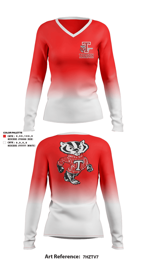 Women's Long Sleeve Vneck Shirt, Tucson High Magnet School Tennis, Tennis, Teamtime, Team time, sublimation, custom sports apparel, team uniforms, spirit wear, spiritwear, sports uniforms, custom shirts, team store, custom team store, fundraiser sports, apparel fundraiser