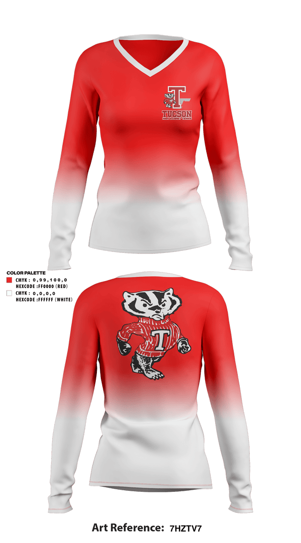 Women's Long Sleeve Vneck Shirt, Tucson High Magnet School Tennis, Tennis, Teamtime, Team time, sublimation, custom sports apparel, team uniforms, spirit wear, spiritwear, sports uniforms, custom shirts, team store, custom team store, fundraiser sports, apparel fundraiser