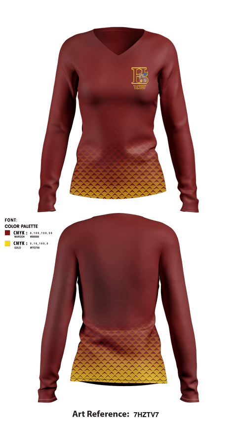 Women's Long Sleeve Vneck Shirt, Hillsborough High School Gymnastics, Spirit Store, Teamtime, Team time, sublimation, custom sports apparel, team uniforms, spirit wear, spiritwear, sports uniforms, custom shirts, team store, custom team store, fundraiser sports, apparel fundraiser