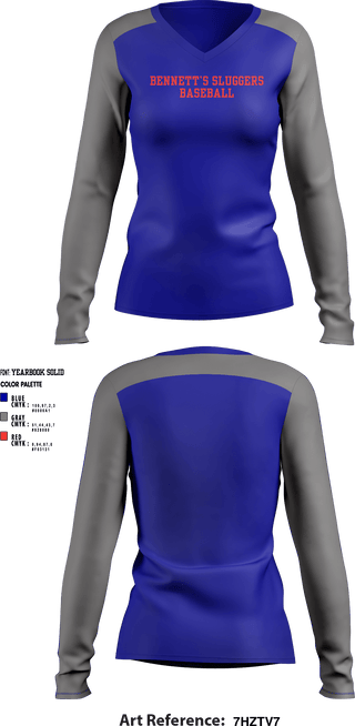 Women's Long Sleeve Vneck Shirt, Bennett’s Sluggers, Baseball, Teamtime, Team time, sublimation, custom sports apparel, team uniforms, spirit wear, spiritwear, sports uniforms, custom shirts, team store, custom team store, fundraiser sports, apparel fundraiser