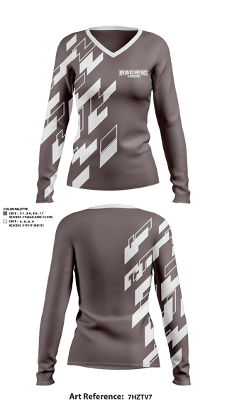 Women's Long Sleeve Vneck Shirt, Pacific Union Elementary School, Spirit Store, Teamtime, Team time, sublimation, custom sports apparel, team uniforms, spirit wear, spiritwear, sports uniforms, custom shirts, team store, custom team store, fundraiser sports, apparel fundraiser
