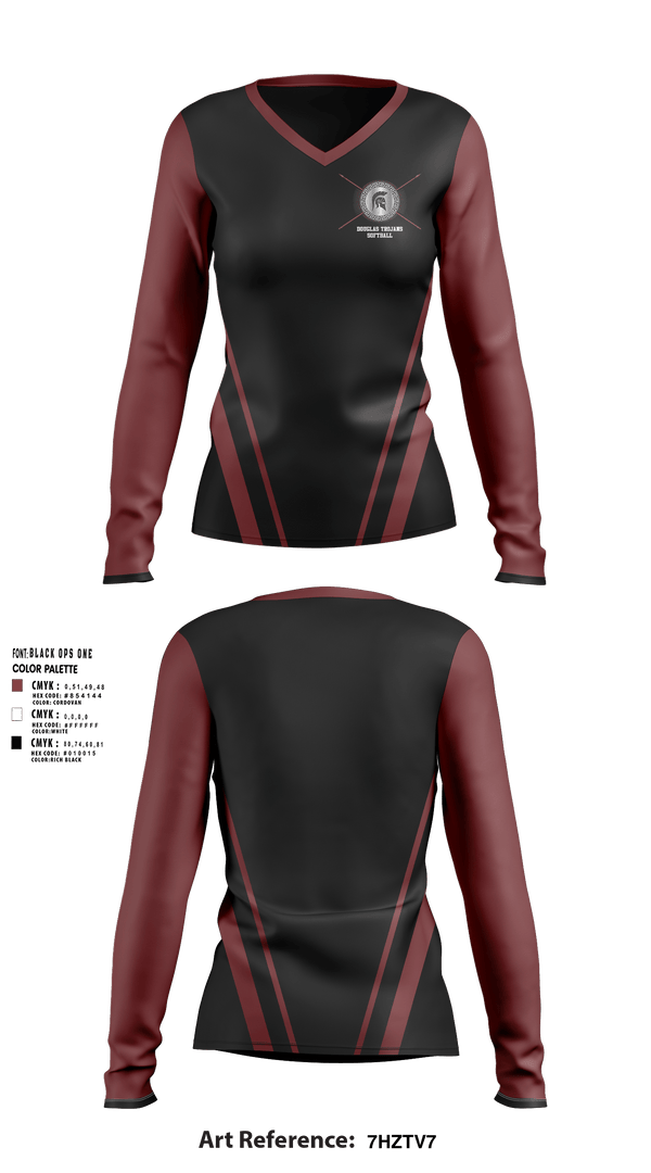 Women's Long Sleeve Vneck Shirt, Douglas High School Softball, Softball, Teamtime, Team time, sublimation, custom sports apparel, team uniforms, spirit wear, spiritwear, sports uniforms, custom shirts, team store, custom team store, fundraiser sports, apparel fundraiser